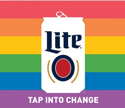 Miller Lite can with rainbow background