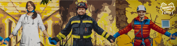 Doctor, Firefighter and Emergency rescue holding hands