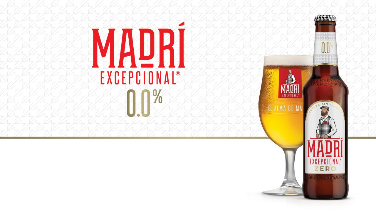 Madrí Excepcional 0.0% branding and bottle